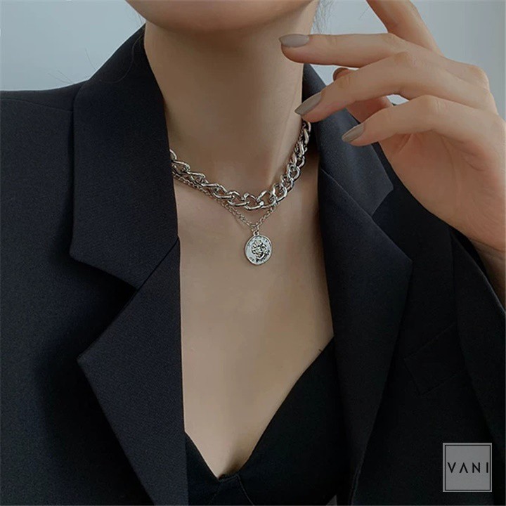 Choker, Dây Chuyền, Vòng Cổ Mặt Đồng Tiền Phối Xích Lớn - Vani Store - TS000390