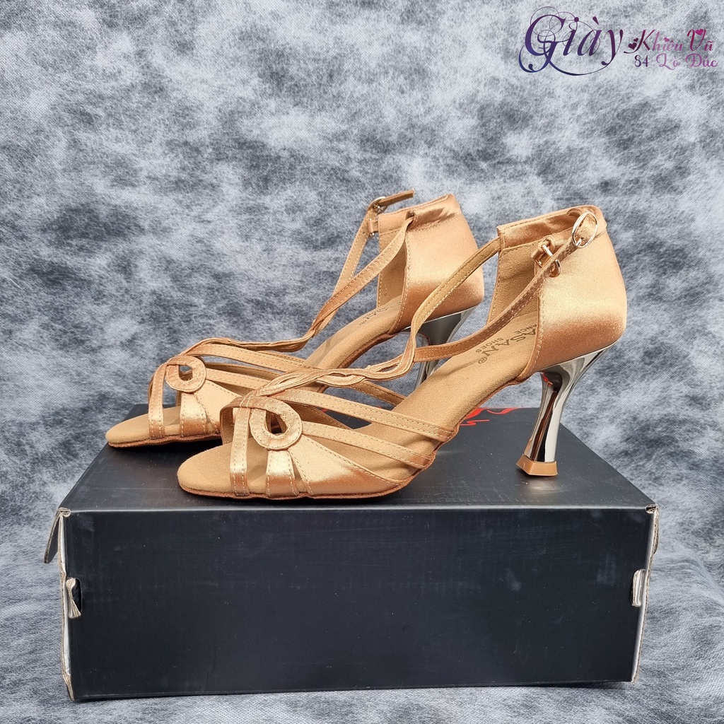 Giày Sasan Khiêu Vũ Dance Sport Ren Vàng Trang Trí Chất Liệu Vải Satin Nữ Nhảy Latin