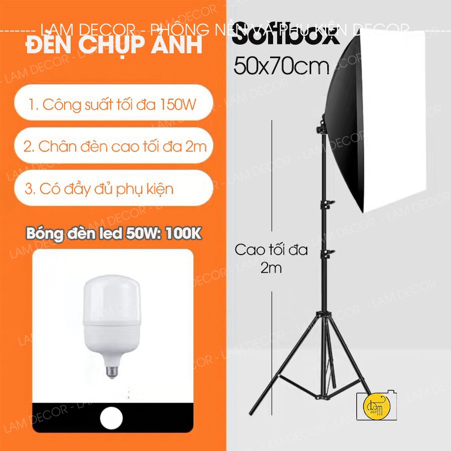 Đèn Trợ Sáng - SoftBox 50X70CM 1 Bóng LED 50W