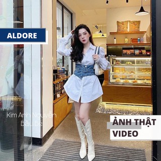 Áo sơ mi trắng nữ sơ mi tay phồng kèm belt jean MSDQ3