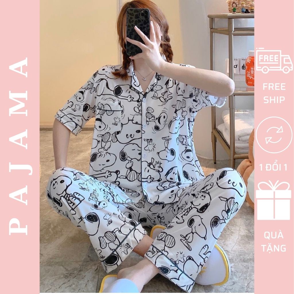 Bộ mặc nhà nữ đồ bộ ngủ pijama họa tiết hoạt hình cute pyjama Trung niên quần dài áo cộc tay kate thái PAJAMA WOMEN  A04