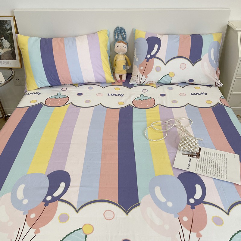 Bộ ga gối cotton poly 5D màu gấu bóng ETAMI miễn phí bo chun ga trải giường