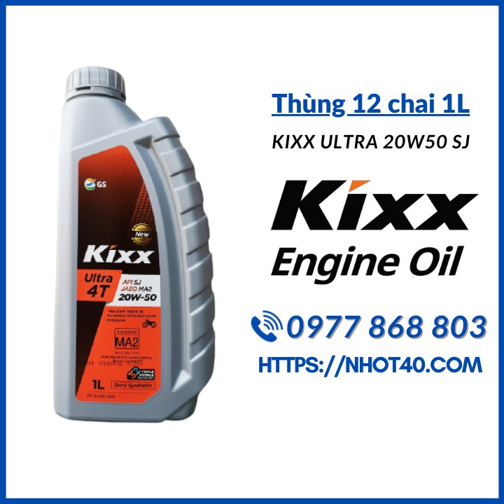 [Combo 12 chai 1L] Nhớt xe số bán tổng hợp Kixx Ultra 20w50 SJ