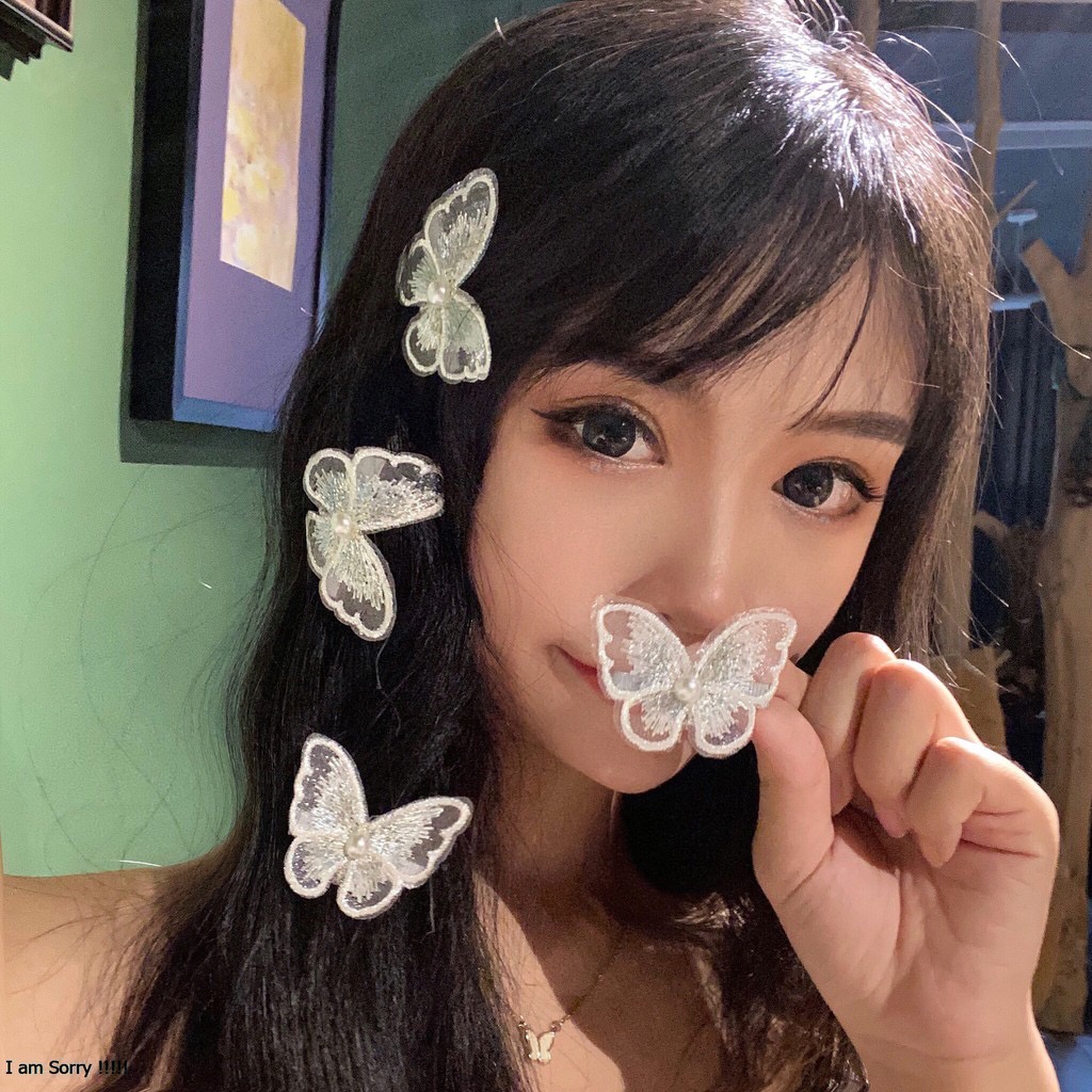 Kẹp tóc hình bướm thêu phong cách vintage ngọt ngào