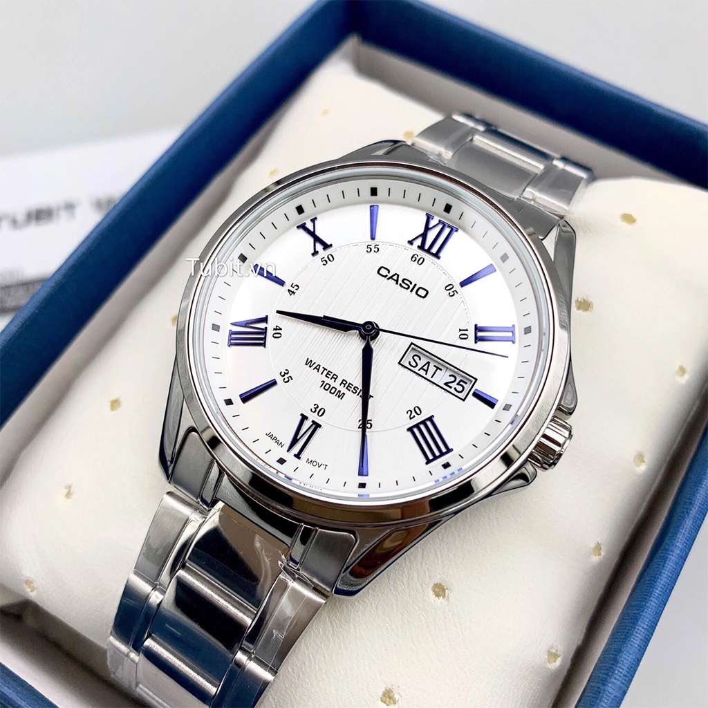 Đồng Hồ Nam Casio MTP-1384D-7A2VDF Dây Đeo Kim Loại - Mặt Số La Mã Màu Xanh