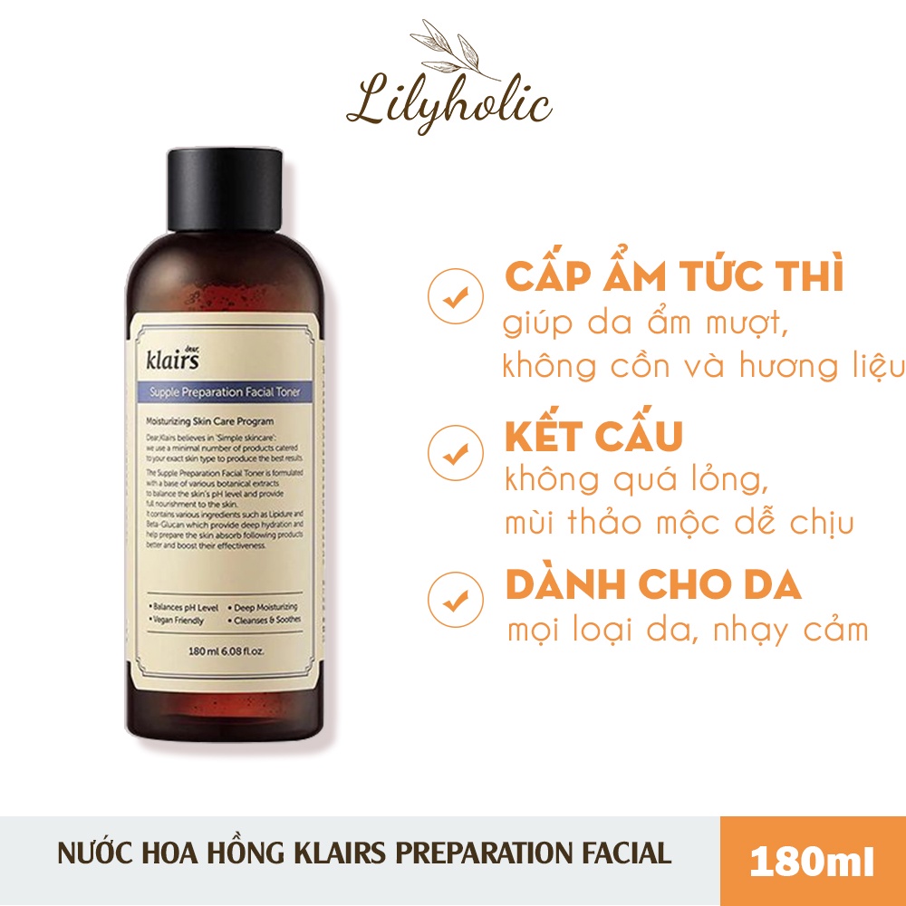 Nước Hoa Hồng Dear Klairs Supple Preparation Toner 180ml