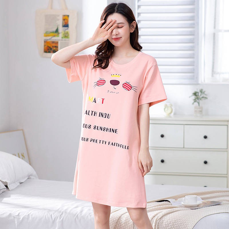 Đầm Ngủ Cotton Tay Ngắn Dáng Rộng Phong Cách Hàn Quốc Thời Trang Mùa Hè Cho Nữ