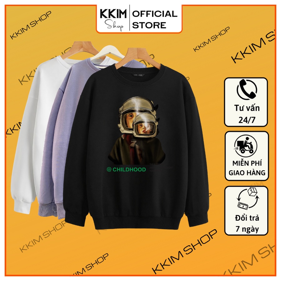 Áo Nỉ Sweater CHILDHOOD oversize, Chất Nỉ Bông cao cấp, Dài Tay Form Rộng, Unisex Nam Nữ. KKimShop