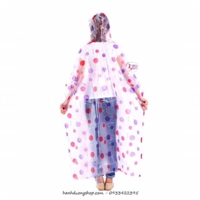 Áo mưa cánh dơi chấm bi trong