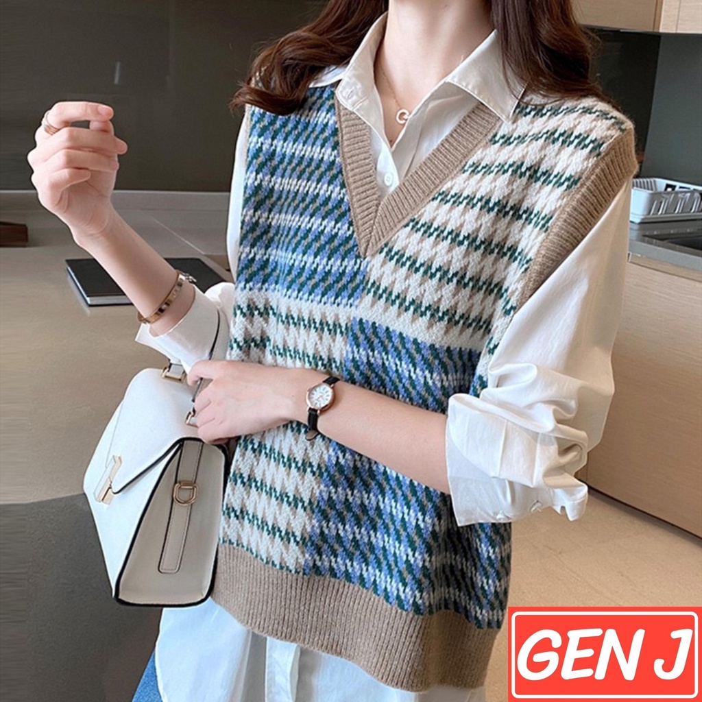 Áo gile len nữ chất dày dặn họa tiết ziczac phong cách Hàn Quốc siêu xinh - GEN J - 24