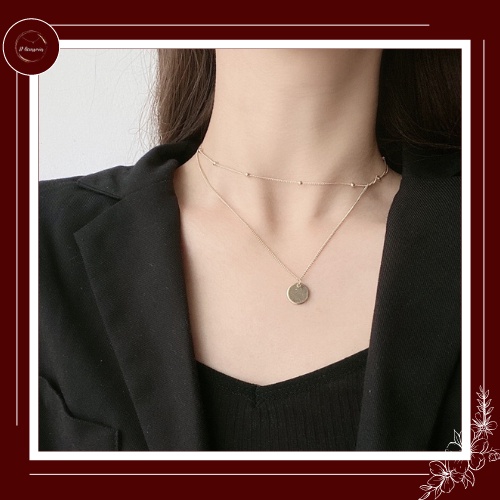 Vòng cổ đôi nam nữ unisex 2 lớp mặt hình tròn đơn giản độc đáo phong cách cá tính VC19