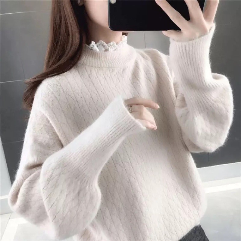 Áo len mix ren sẵn chất mịn đủ size lớn
