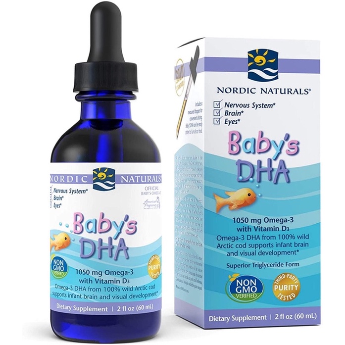 [ Hàng mỹ bay air - đủ bill ] DHA omega-3 with Vitamin D3 Nordic Naturals cho bé 2-16kg 60ml