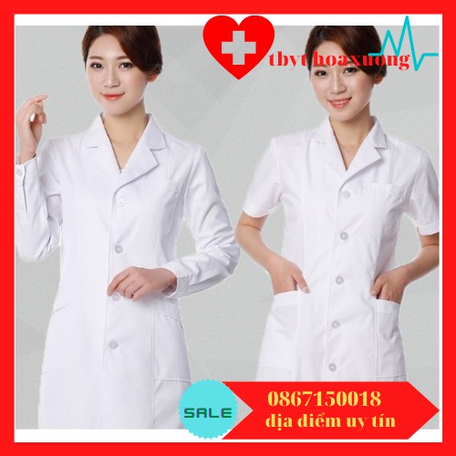 Áo blouse trắng , áo khoác bác sĩ , dược sĩ , điều dưỡng viên nam cộc tay dáng dài