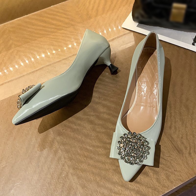 Giày cao gót mũi nhọn phối pha lê sáng màu trắng thanh lịch cho cô dâu/phù dâu