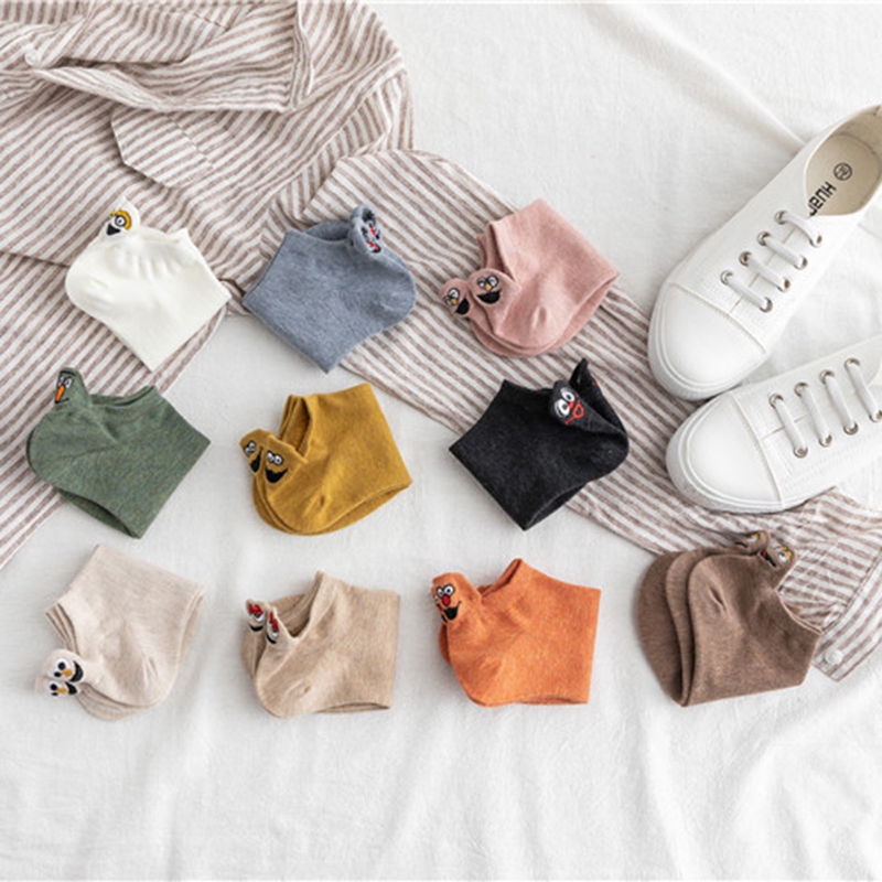 Đôi vớ thuyền thêu họa tiết biểu cảm hoạt hình vui nhộn cho nam và nữ