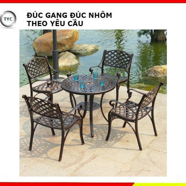 BÀN GHẾ NHÔM SÂN VƯỜN HOA VĂN CA-RÔ CỔ ĐIỂN