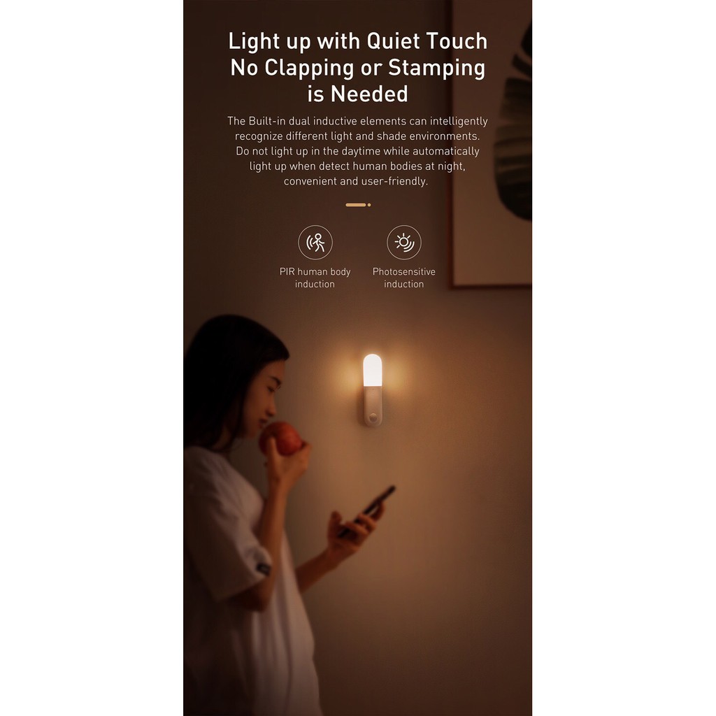 Đèn LED Ngủ Baseus Cổng USB Có Thể Sạc Lại Cảm Biến Chuyển Động Cơ Thể Con Người
