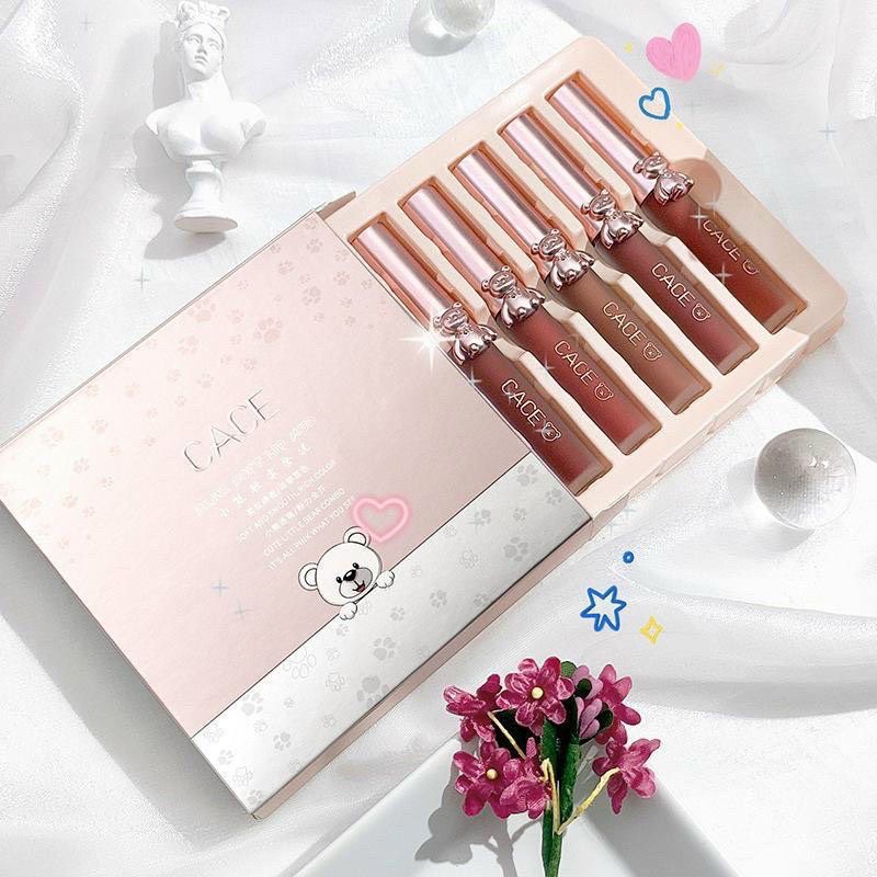Set CACE 5 Son Kem Lì mềm mịn Sương Mờ Cực Nhẹ CACE Bear Soft Lip Mud