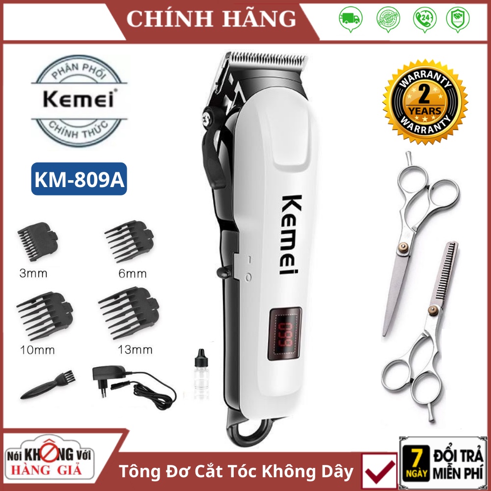 Tông Đơ Cắt Tóc Không Dây KEMEI KM-809A - Màn Hình LCD Tiện Dụng, Động Cơ Mạnh Mẽ, Lưỡi Titatium Siêu Bền Không Gỉ