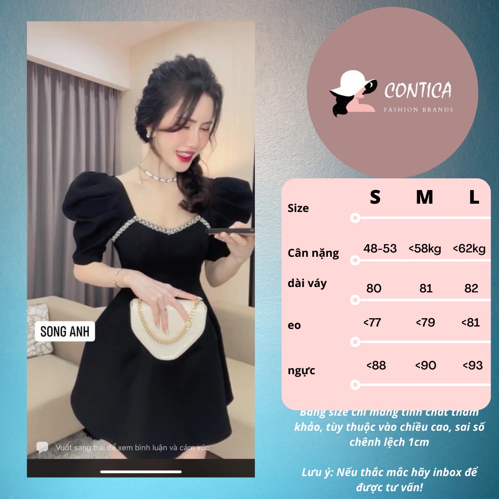 Đầm thiết kế. đầm dự tiệc tay bồng dáng xòe ôm eo siêu xinh .