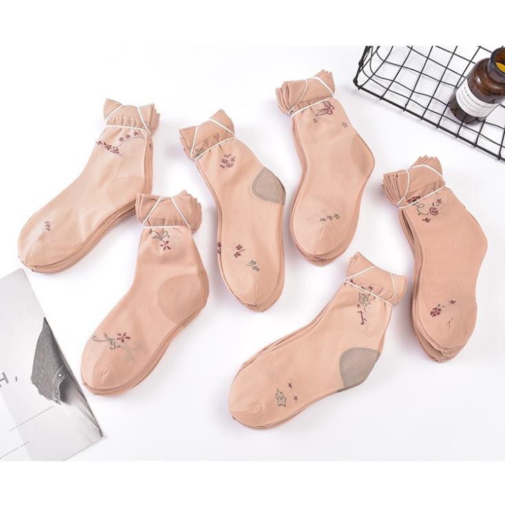 Tất vớ nữ KOLANO tất nữ cổ cao da chân họa tiết hoa co giãn đi giày búp bê, giày thể thao chạy bộ, yoga FAS-001325