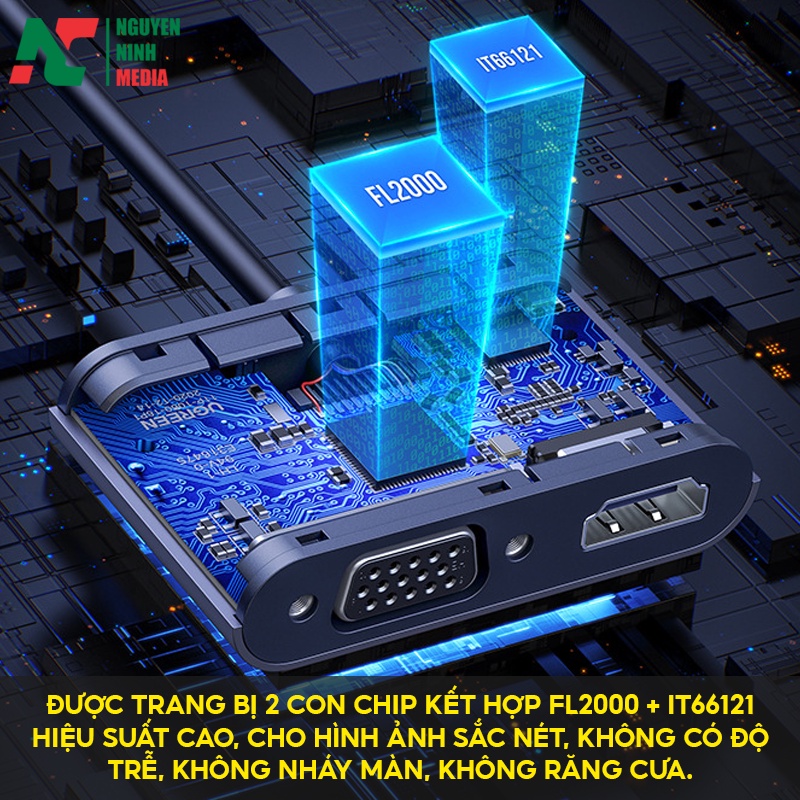 Cáp chuyển đổi USB 3.0 sang HDMI + VGA 1080P/60Hz Ugreen 20518 - Hàng Chính Hãng