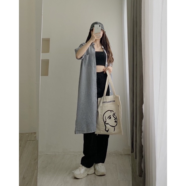 Đầm sơ mi vải xốp kẻ sọc tay ngắn 888