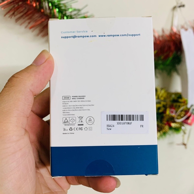 Củ sạc nhanh Rampow 36W 2 cổng sạc new zin