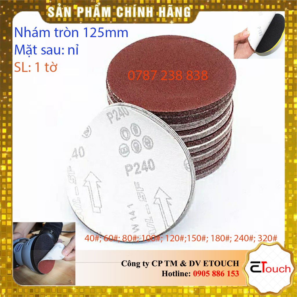 Giấy nhám tròn 125mm (đường kính) Độ mịn từ 40 đến 320