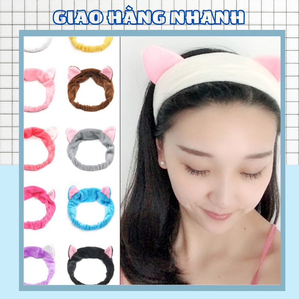 Băng đô rửa mặt tai mèo giá rẻ, băng đô cài tóc turban nữ vải nhung chất đẹp mềm mượt Hàn Quốc 88264