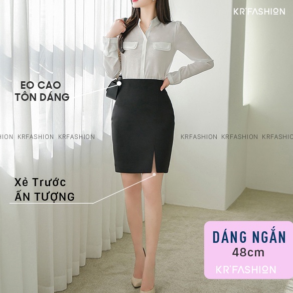 Chân váy công sở xẻ tà ngắn trước SK2101 - KRfashion Cao cấp style Hàn Quốc chỉ có tại váy công sở bút chì thanh lịch