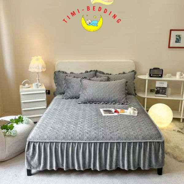 Ga gối nỉ nhung trần phủ bánh bèo dày dặn, ấm áp kích thước 1,6x2m; 1,8x2m và 2x2,3m - Timibedding