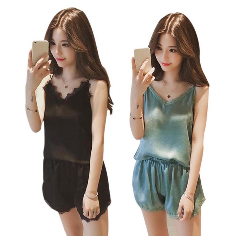 Bộ Đồ Ngủ Hai Dây Bằng Lụa Chiffon Cho Nữ