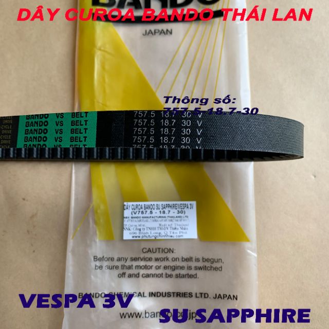 Dây curoa BANDO Vespa LX 3V 3Vie, Liberty 3v 3vie Iget, Primavera Sprint Amity Saphire Hayate (đai cu roa Piaggio suzuki