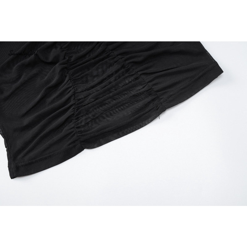 MsMona Áo Tank Top Cổ Cao Dáng Ôm Màu Đen Trơn Thời Trang 2022 Quyến Rũ Cho Nữ