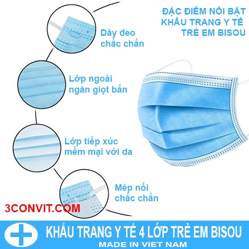 Hộp 50 chiếc khẩu trang y tế 4 lớp trẻ em Bisou