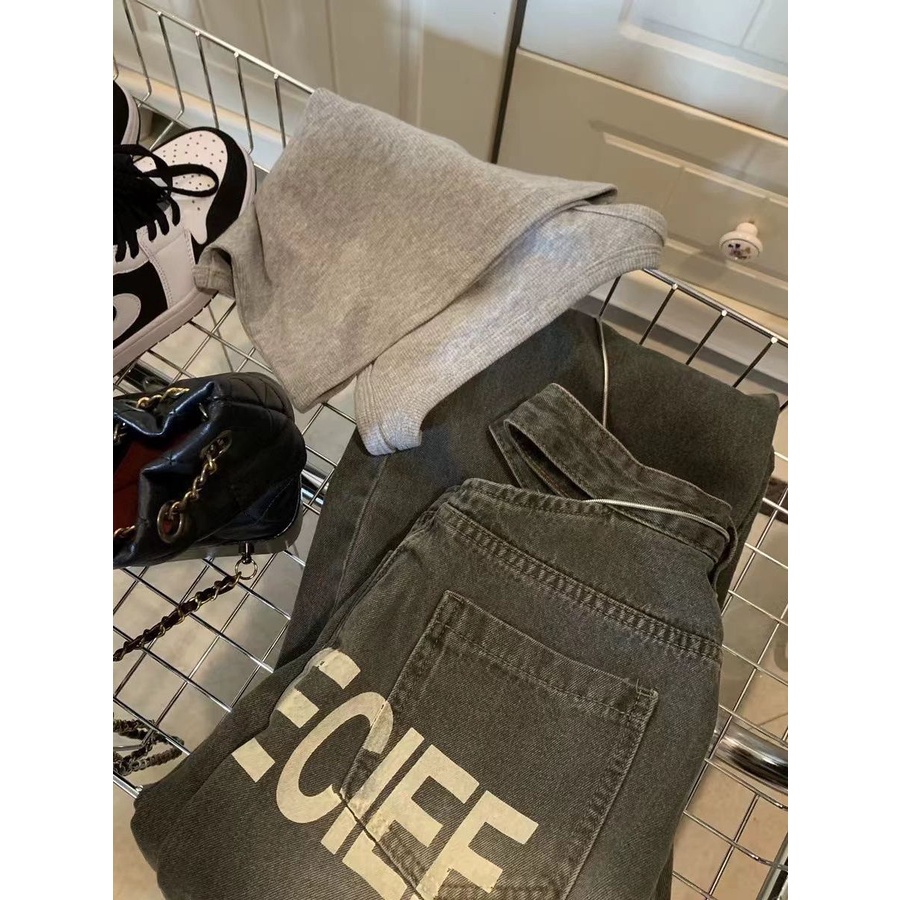 Quần jean rách JSC lưng cao ống rộng in chữ thời trang mùa hè cho nữ