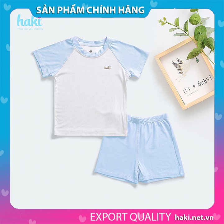 Bộ quần áo cộc tay raglan, phối màu vải sợi tre cao cấp siêu mềm mịn cho bé HAKI BB022