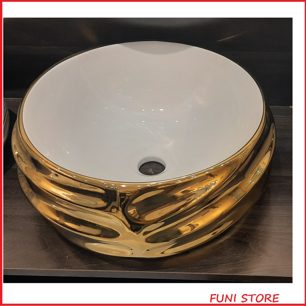 Chậu Lavabo nghệ thuật [BẢO HÀNH 5 NĂM] , chậu rửa mặt LV 8256B LUX men tuyết phủ nano mạ vàng cao cấp kèm ảnh thật8256B