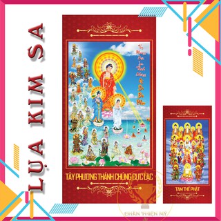 [GIEO DUYÊN] Tam Tây Phương Thánh Chúng- Tranh Vải Kim Sa Cao Cấp 40x80cm