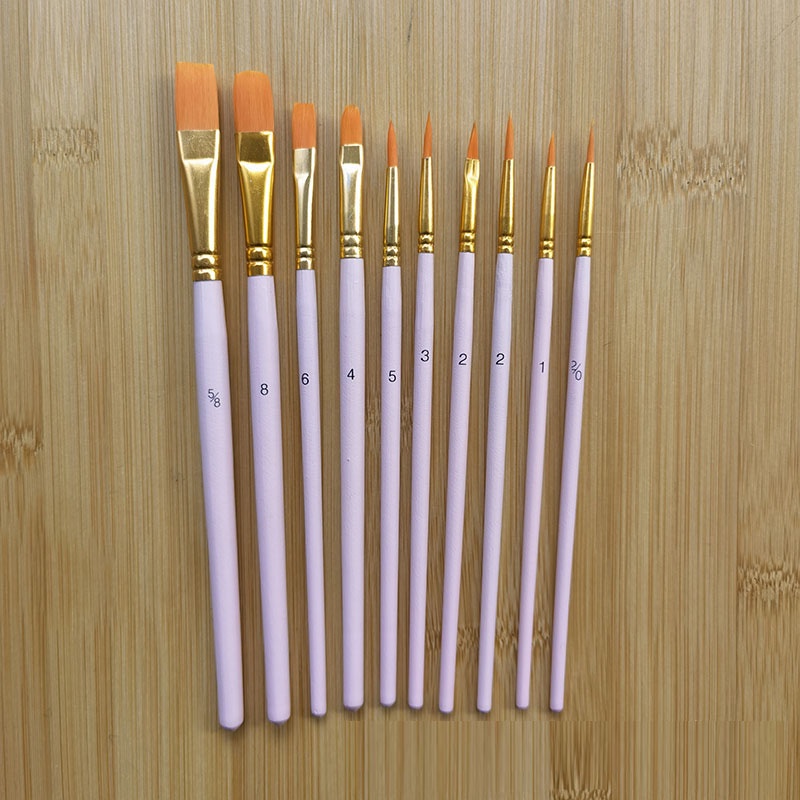 Set 10 Cọ Vẽ Màu Nước Tay Cầm Bằng Gỗ Lông Nylon DIY