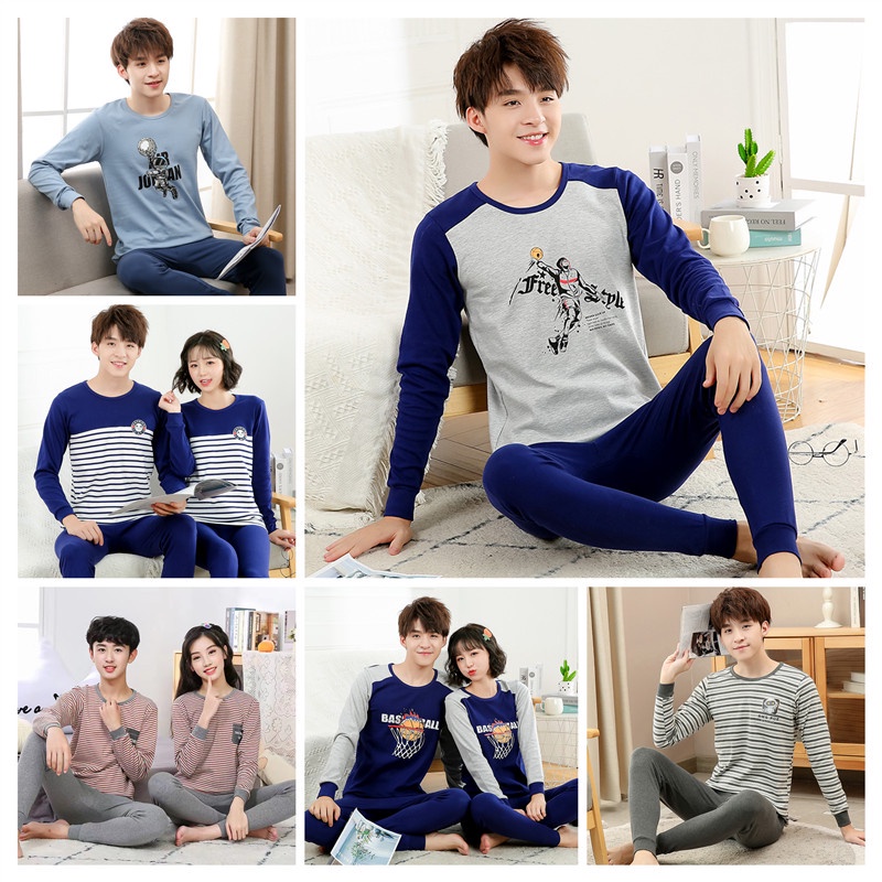 Bộ Đồ Ngủ Tay Dài Chất Liệu Cotton 140cm - 180cm Thời Trang Xuân Thu Cho Nam