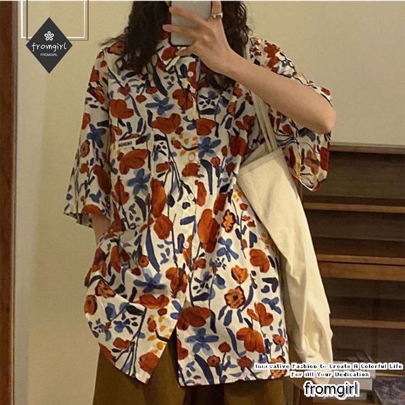 Áo Sơ Mi Voan Tay Ngắn Dáng Rộng In Họa Tiết Cá Tính Trẻ Trung Hợp Thời Trang