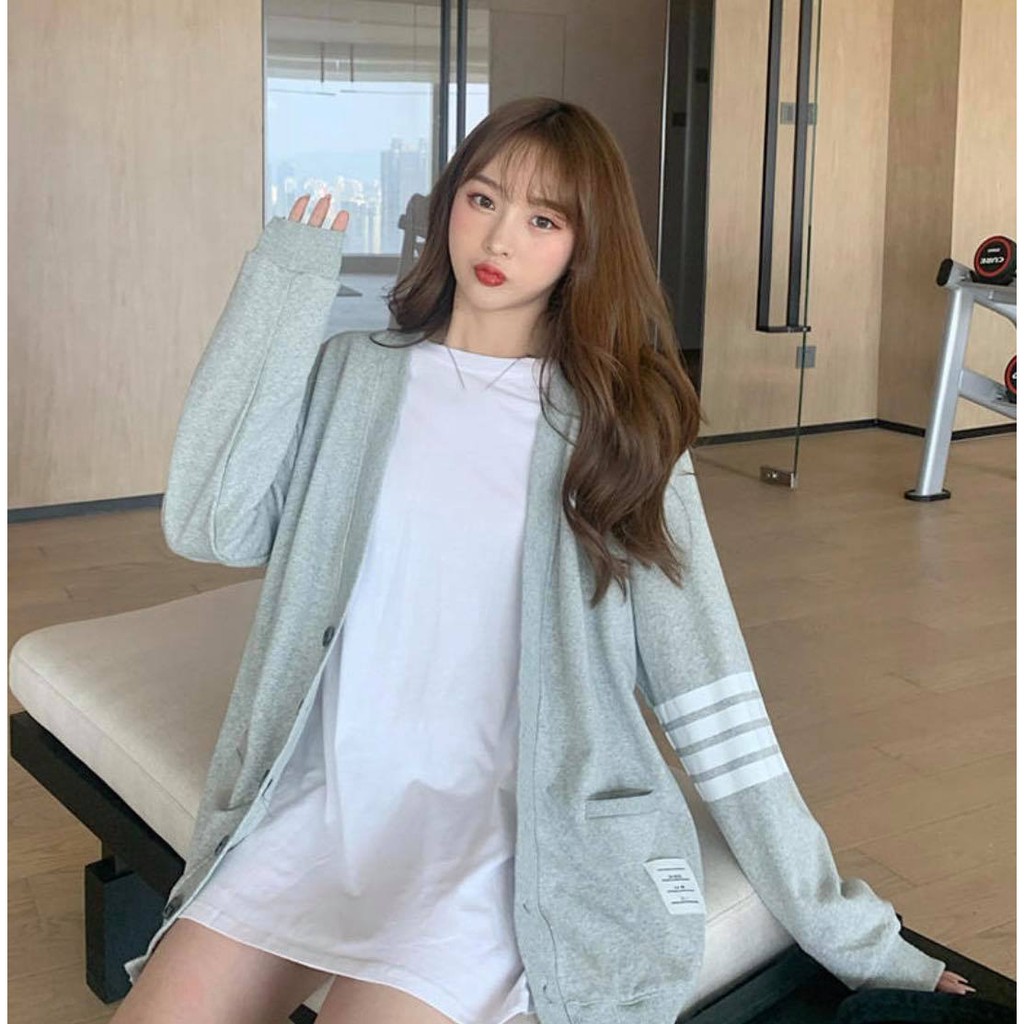 Áo Cadigan Nỉ Viền Sọc Tay Ulzzang thom browne