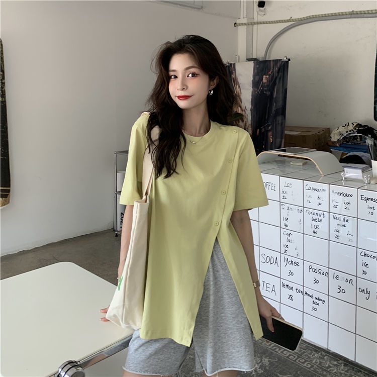 Áo Thun Xẻ Tà Dáng Rộng Ngắn Tay Thời Trang Cá Tính 2022