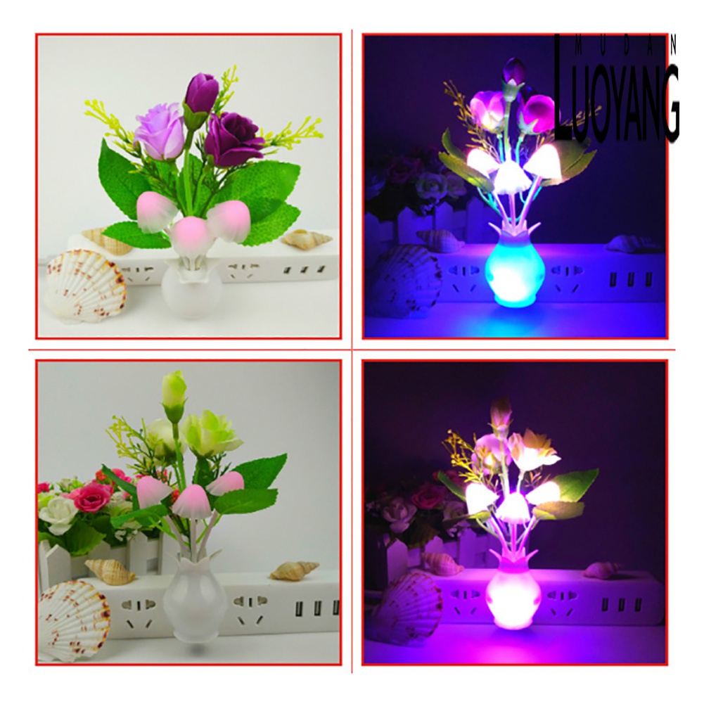 Đèn Ngủ 4 LED Hình Nấm Hoa Hồng Nhiều Màu Sắc