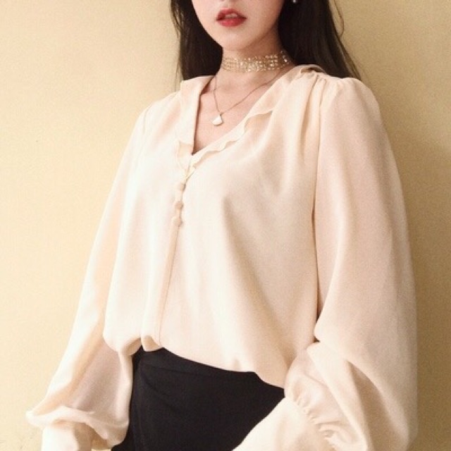 Set áo váy IU  hotel del luna khách sạn ánh trăng áo sơ mi sơmi dài tay phồng ,chân váy dài cạp cao