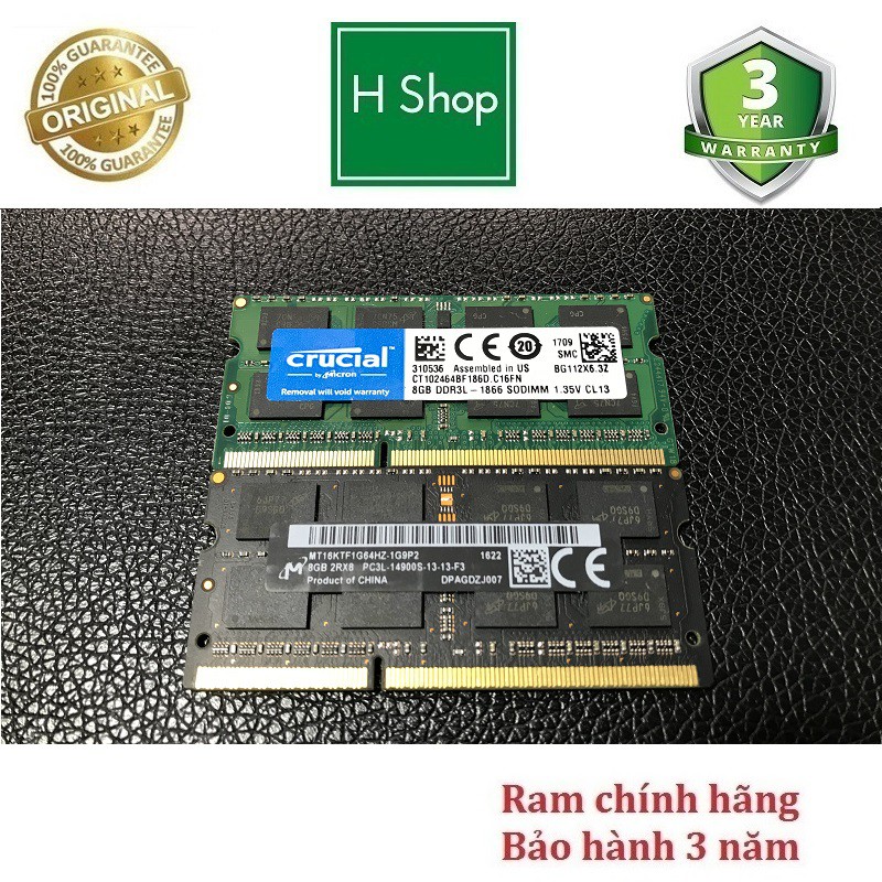 Ram Laptop 8gb, 4gb DDR3L (PC3L) bus 1866 /14900S tháo máy chính hãng, bảo hành 3 năm