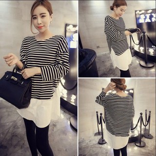 Đầm kẻ đen phối trắng